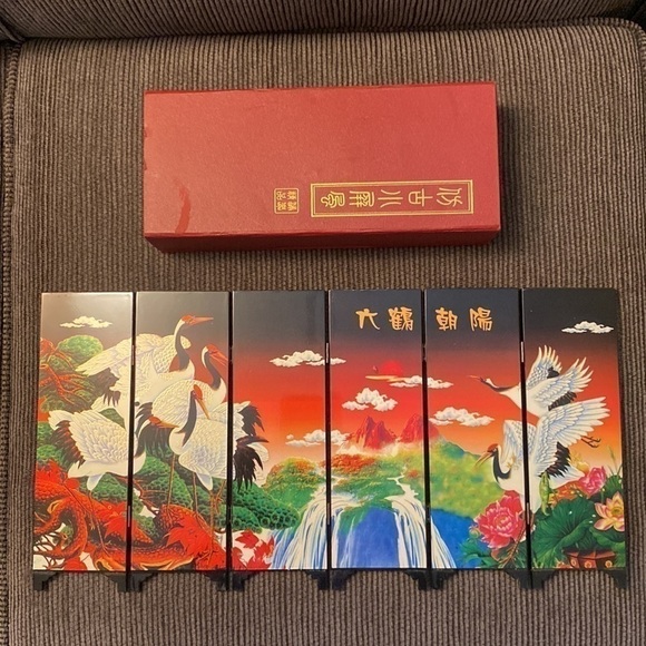 Asian Decorative Folding Screen Lacquer Art & Oriental Home Decor - Picture 2 of 8